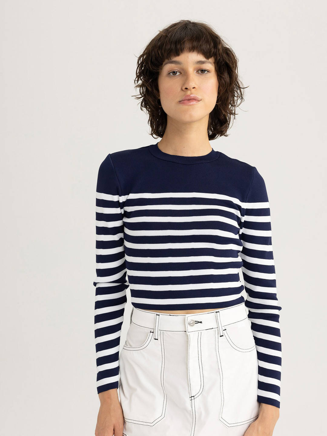 

DeFacto Long Sleeves Striped Pullover, Navy blue