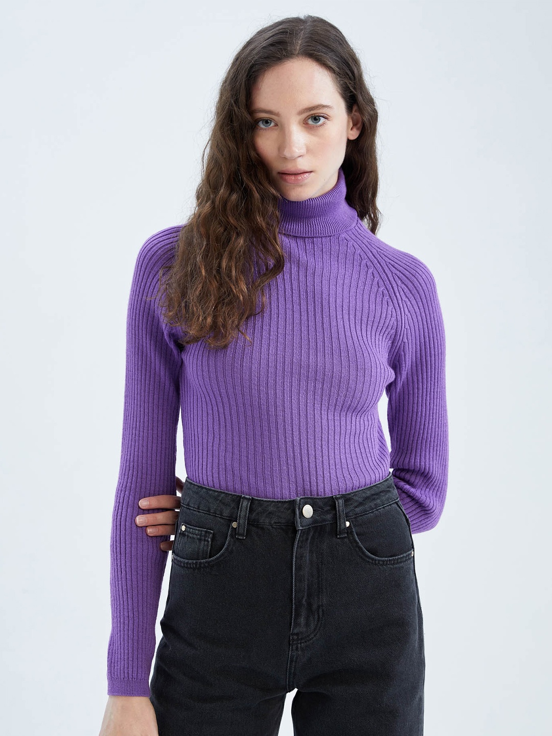 

DeFacto Long Sleeves Cable Knit Pullover, Purple