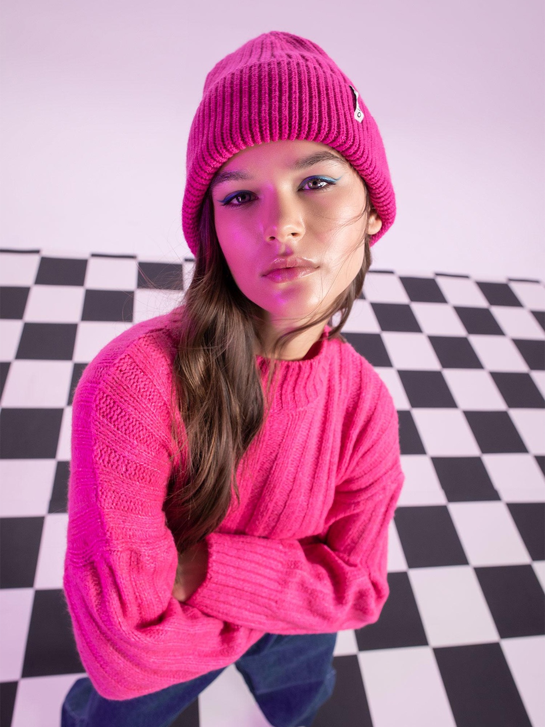 

DeFacto Turtle Neck Ribbed Crop Pullover, Pink