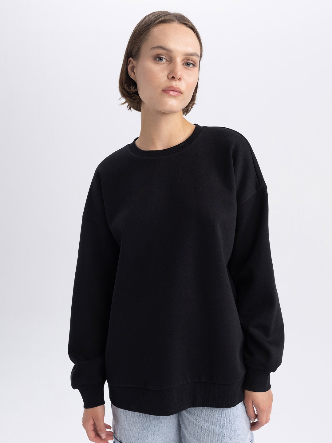 

DeFacto Drop Shoulder Pullover Sweater, Black