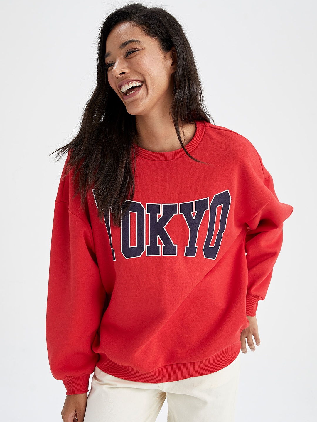 

DeFacto Typography Printed Pullover Sweatshirt, Red