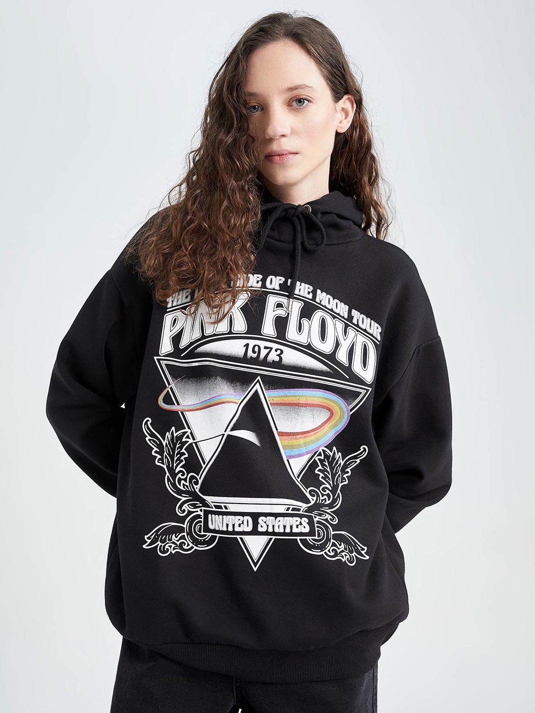 

DeFacto Graphic Printed Hooded Ribbed Pullover Sweatshirt, Black