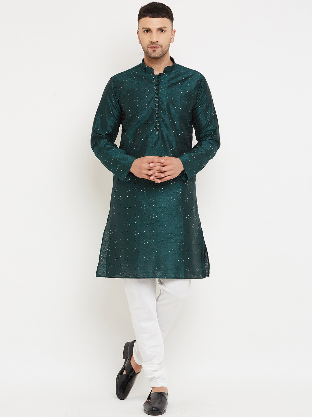 

Armaan Ethnic Woven Design Pure Silk Kurta With Churidar, Green