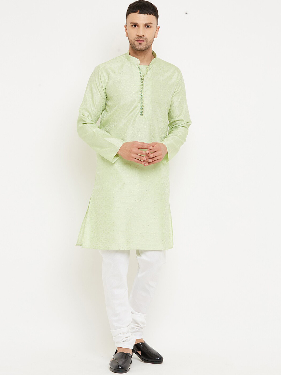 

Armaan Ethnic Woven Design Pure Silk Kurta With Churidar, Sea green