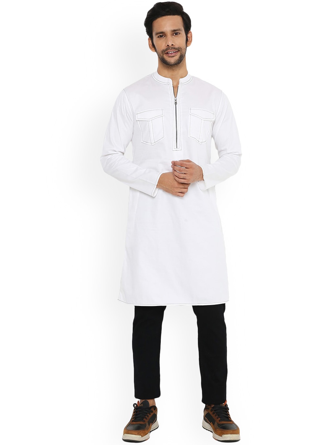 

Be Desi Mandarin Collar Pure Cotton Straight Kurta, White