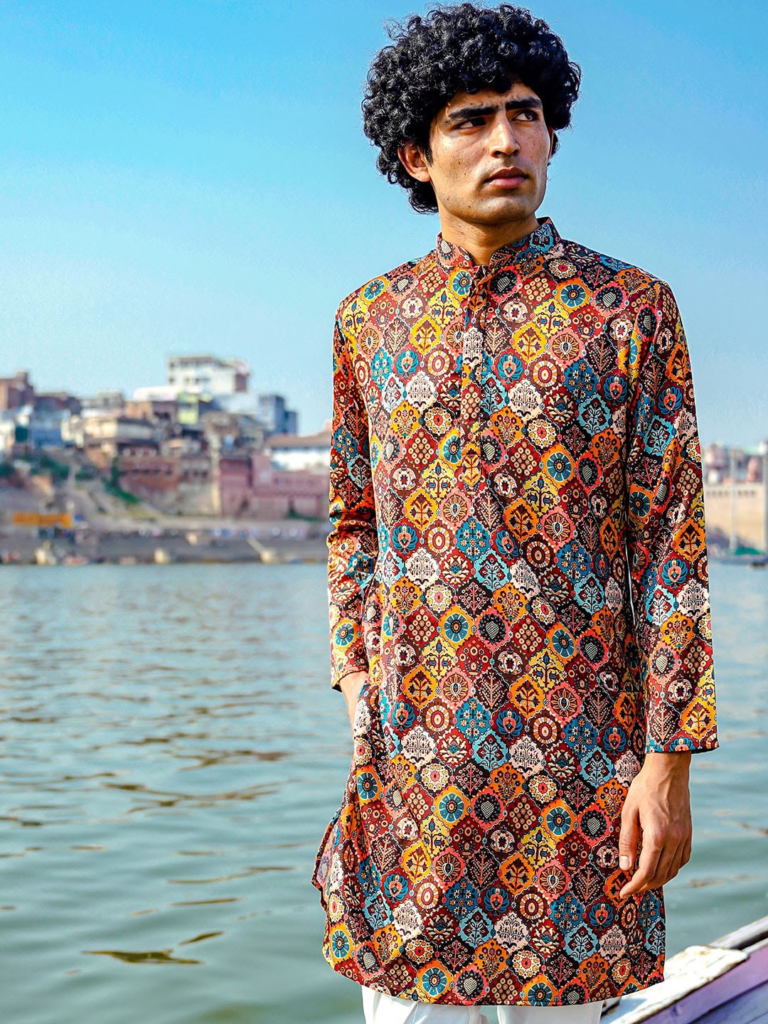 

Be Desi Ethnic Motifs Printed Mandarin Collar Kurta, Blue