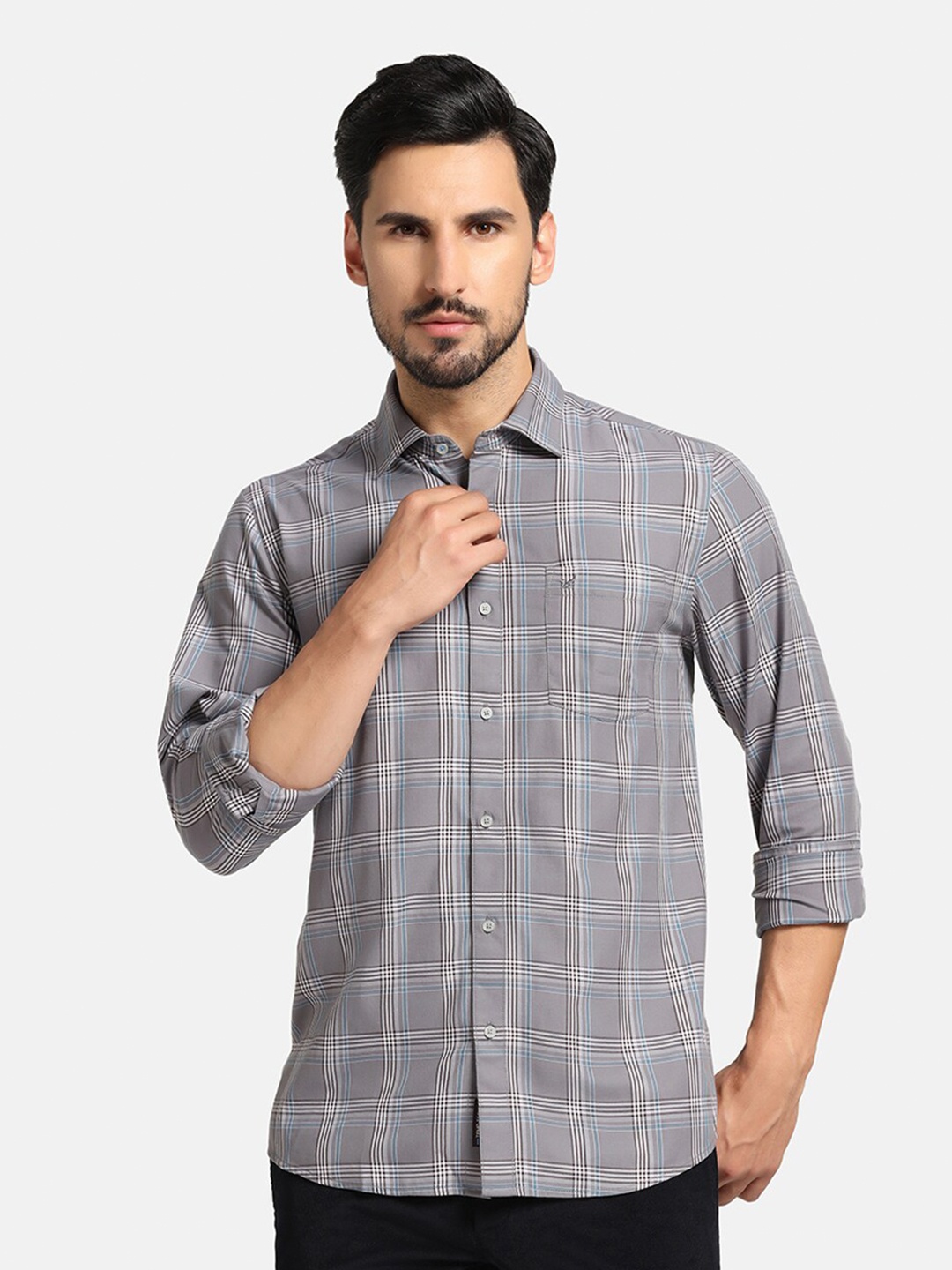 

Blackberrys Straight Slim Fit Checked Casual Shirt, Grey