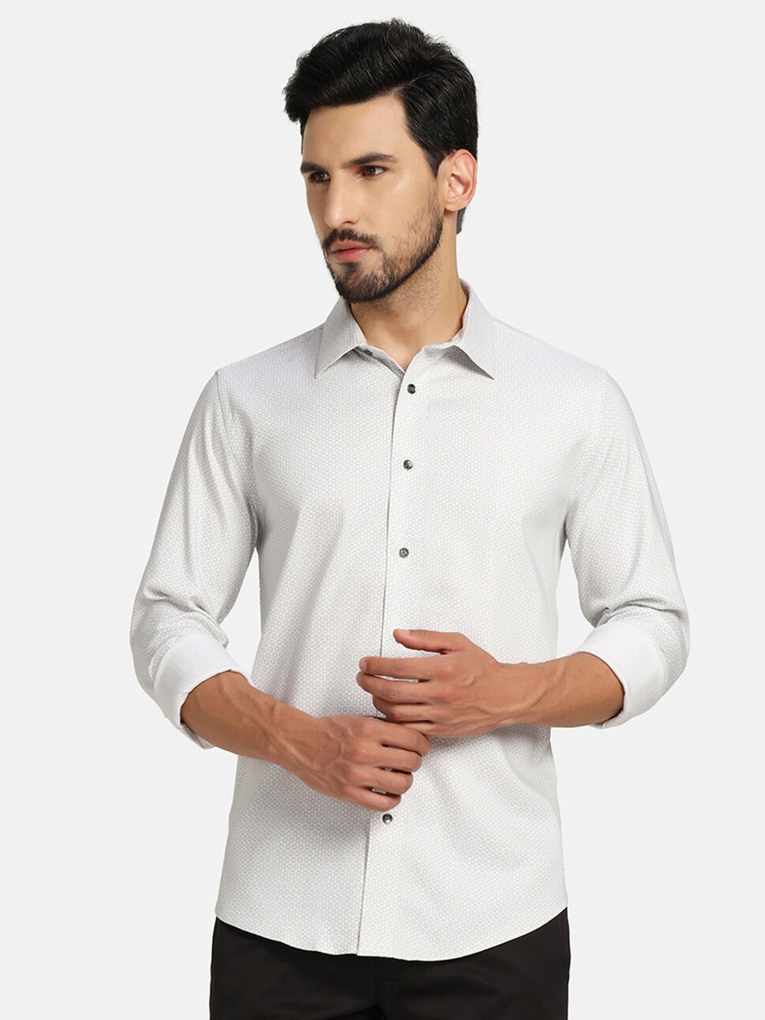 

Blackberrys Micro Ditsy Printed Straight Slim Fit Formal Shirt, White