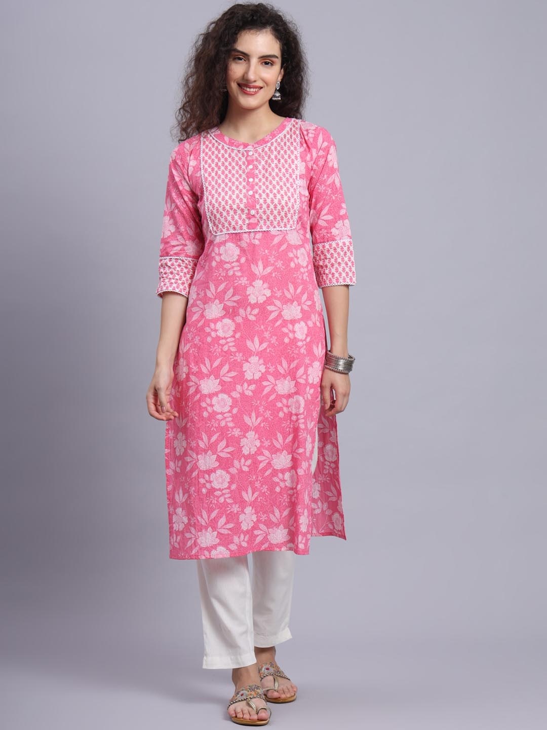 

LARGISH Floral Printed Cotton Kurta, Pink