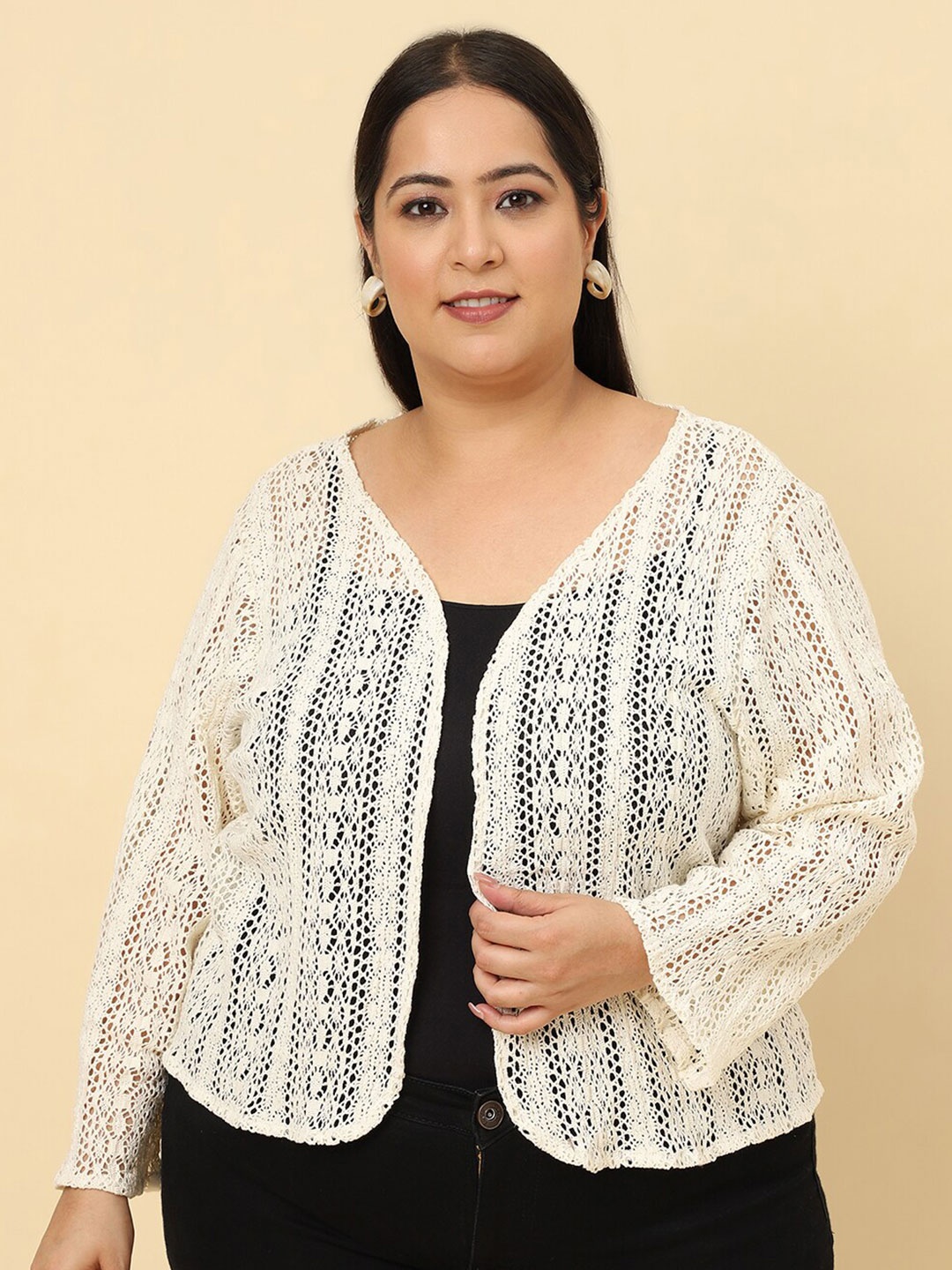 

UnaOne Lace Overlay Shrug, Beige