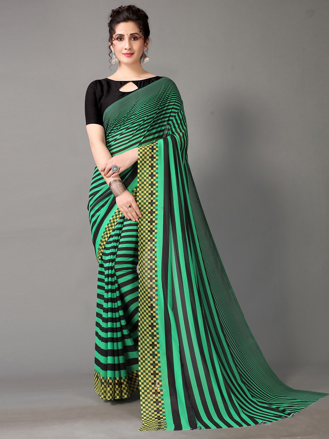 

Shaily Striped Pure Georgette Saree, Green