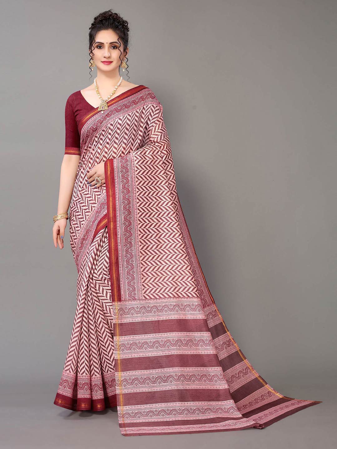 

Shaily Chevron Printed Zari Saree, Purple
