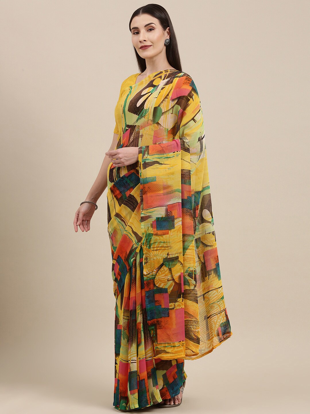 

Shaily Printed Pure Georgette Saree, Yellow