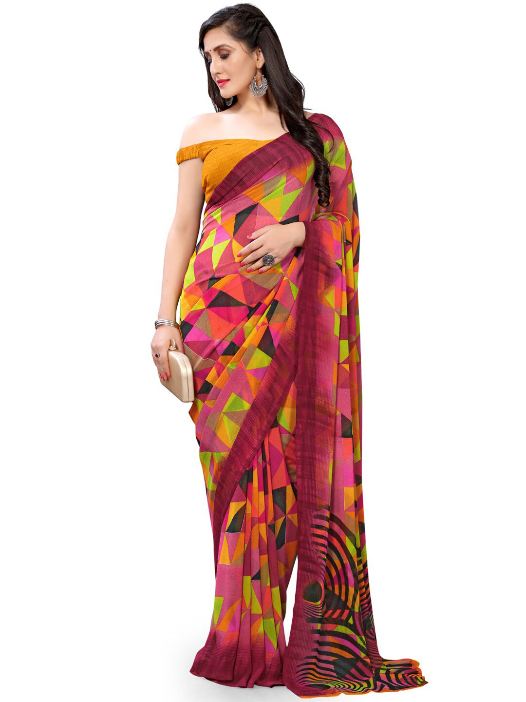 

Shaily Geometric Printed Pure Georgette Saree, Purple
