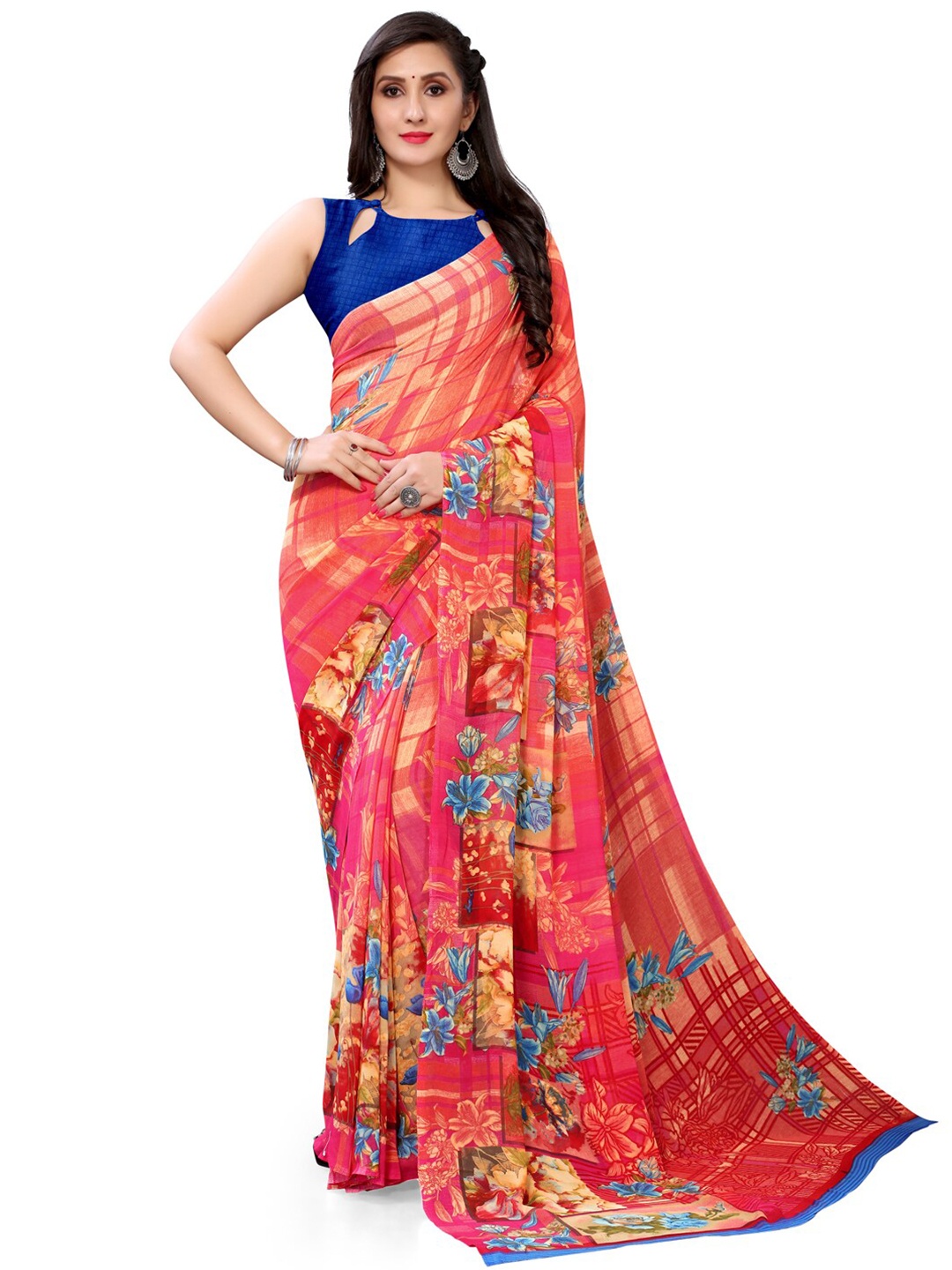 

Shaily Floral Printed Pure Georgette Saree, Pink