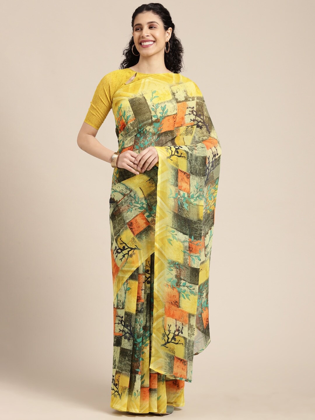 

Shaily Geometric Printed Pure Georgette Saree, Yellow