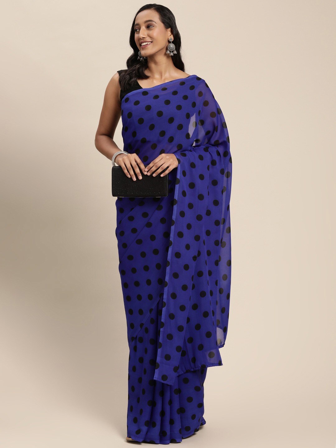 

Shaily Polka Dot Printed Saree, Blue