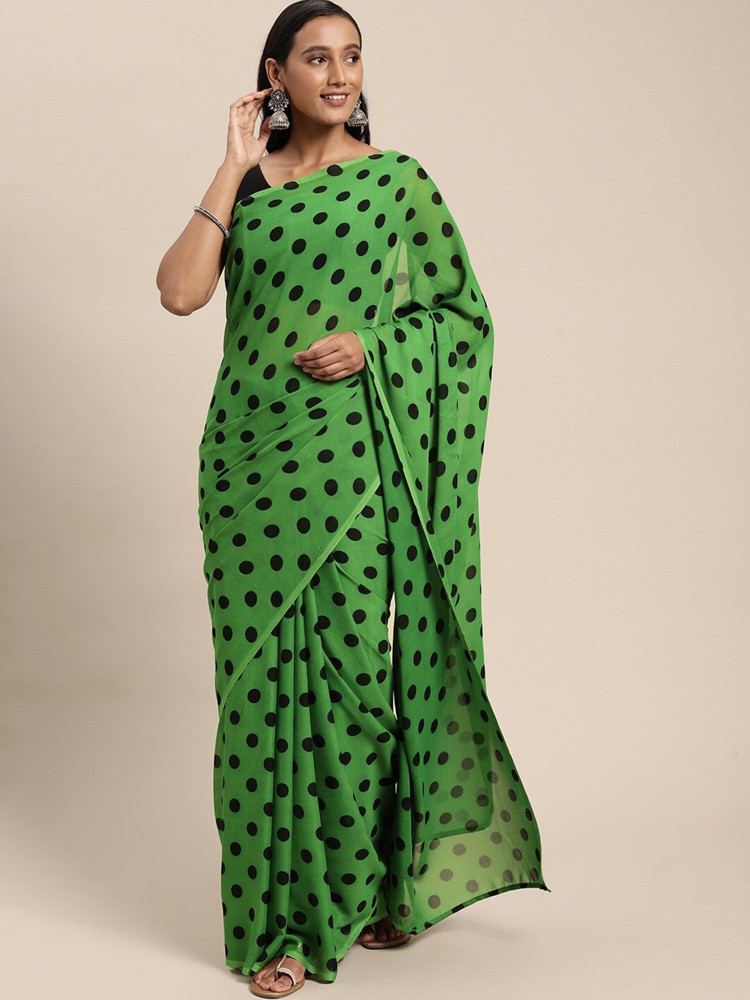 

Shaily Polka Dots Printed Saree, Green