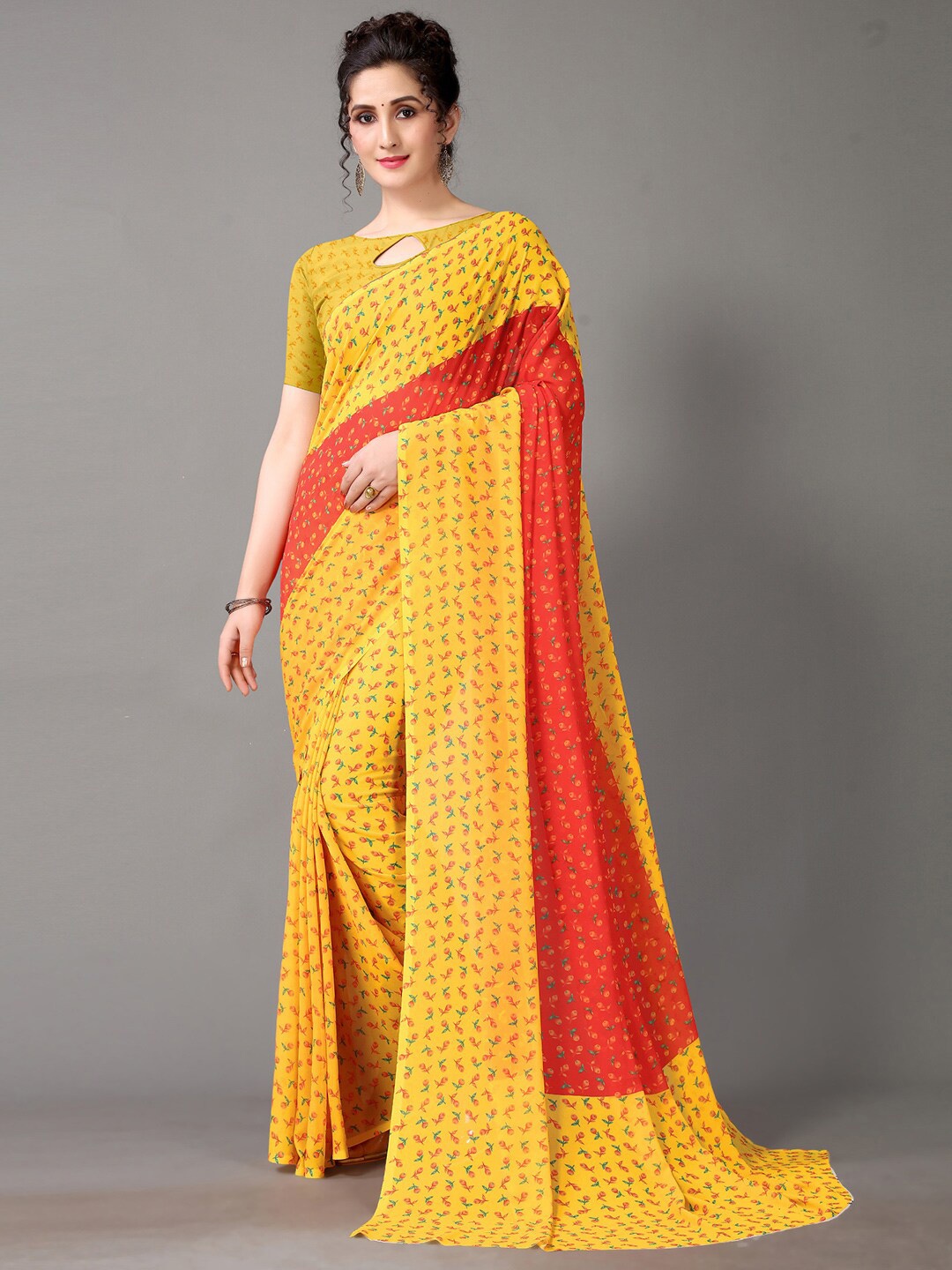 

Shaily Floral Pure Georgette Saree, Yellow