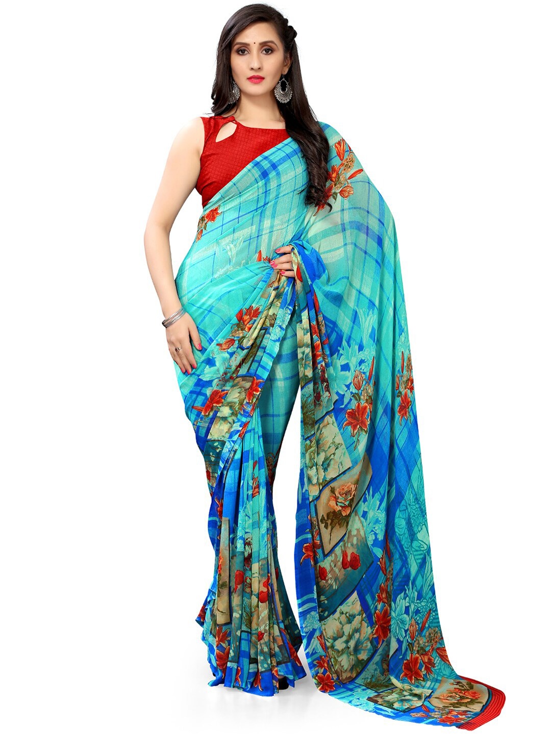 

Shaily Floral Printed Saree, Blue