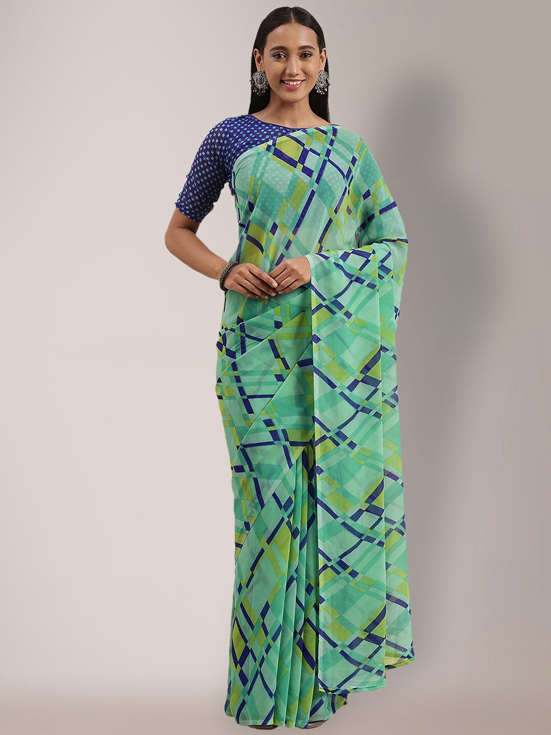 

Shaily Geometric Printed Pure Georgette Saree, Green