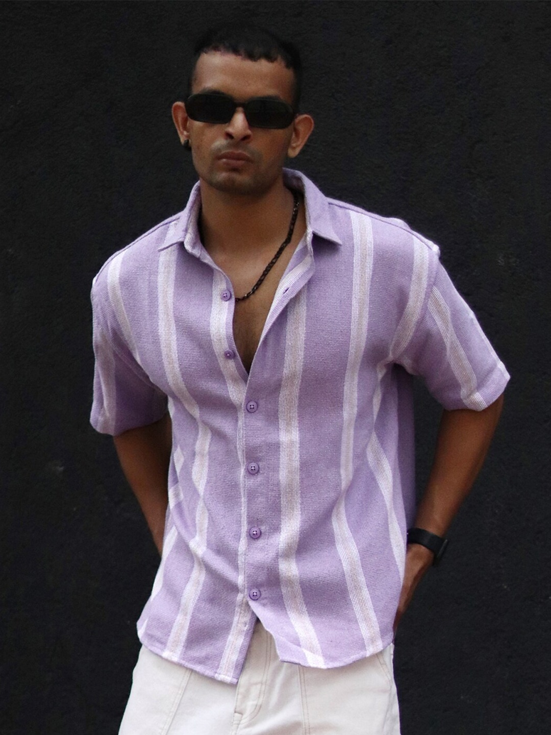 

Powerlook India Slim Vertical Striped Cotton Casual Shirt, Purple