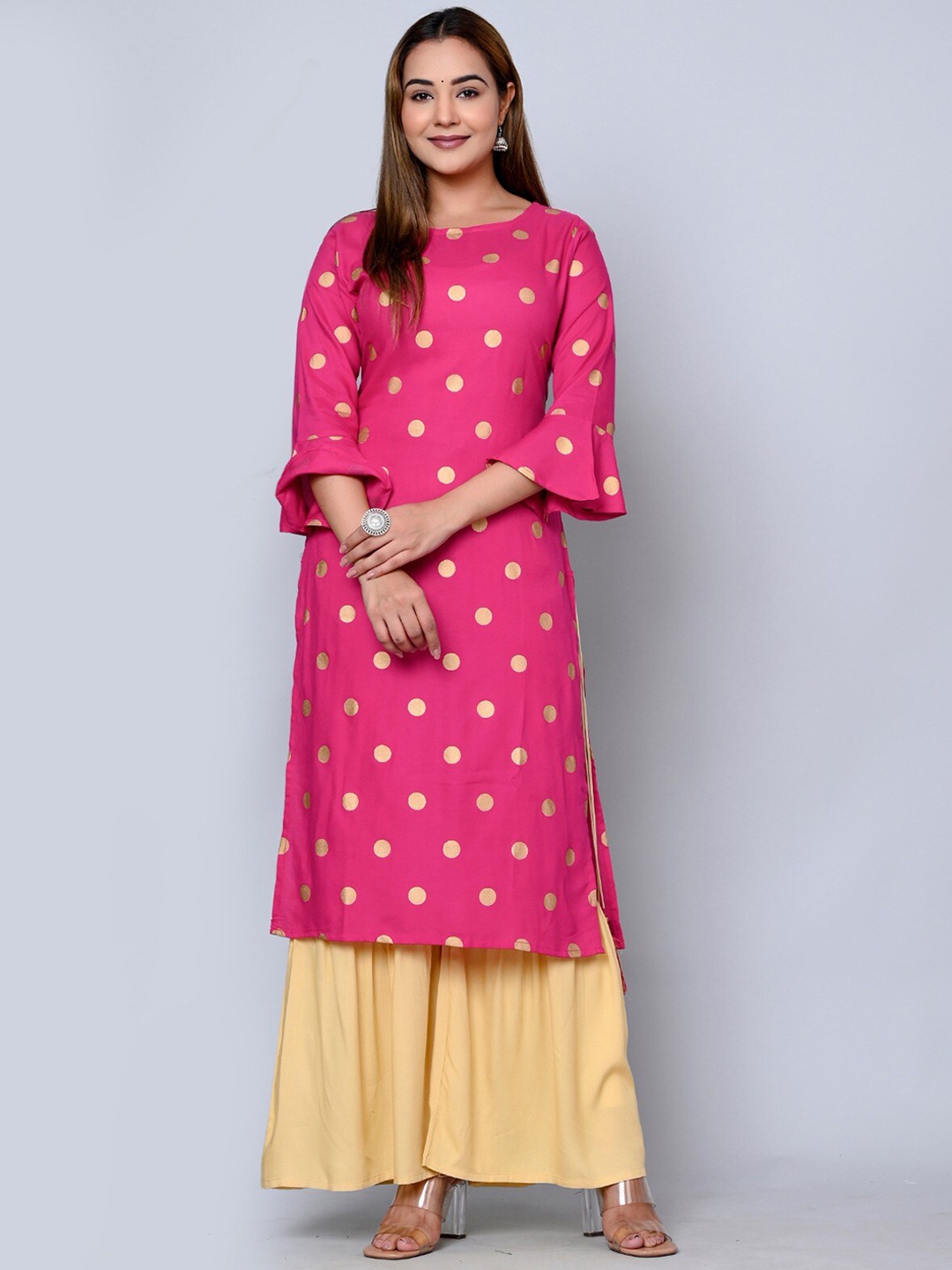 

MAUKA Geometric Printed Regular Kurta with Sharara, Pink