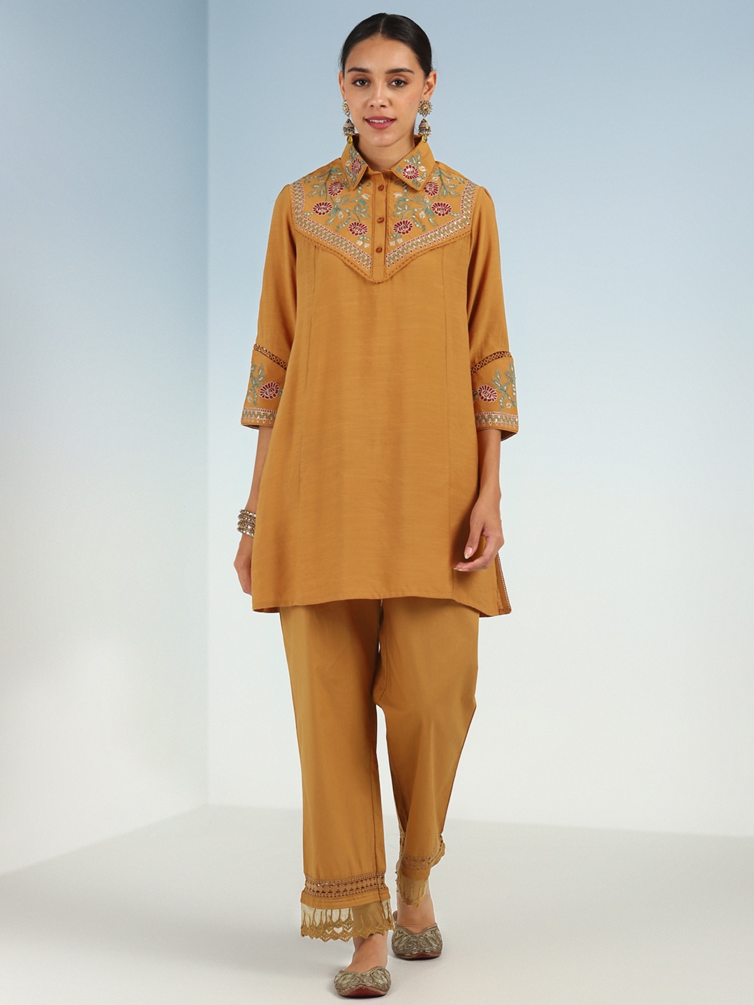 

Lakshita Embroidered Shirt Collar Tunic, Mustard