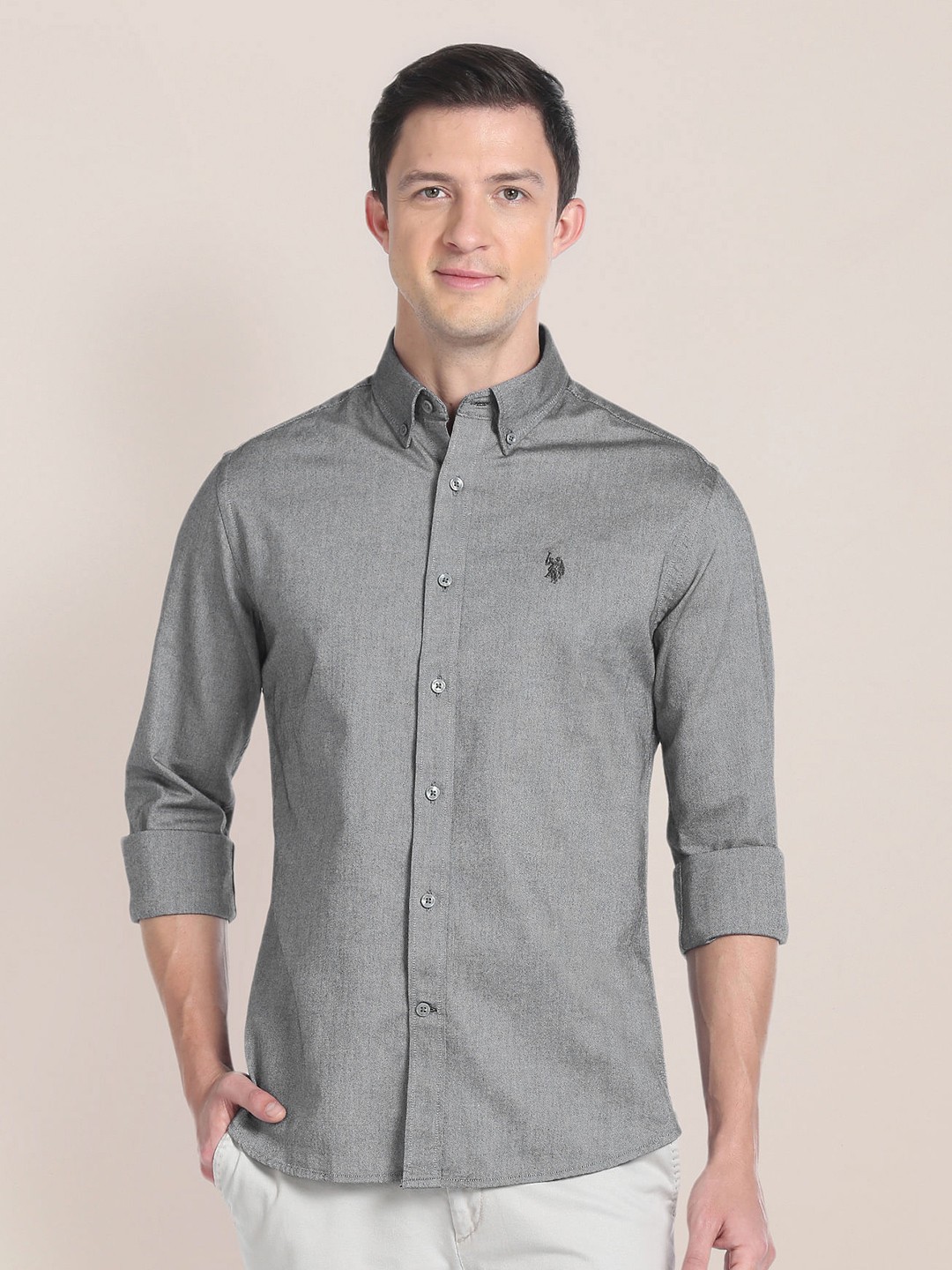 

U.S. Polo Assn. Pure Cotton Dobby Casual Shirt, Grey