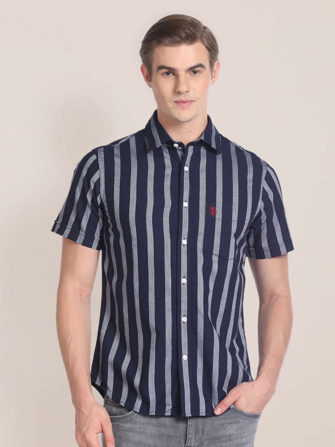 

U.S. Polo Assn. Vertical Striped Cotton Casual Shirt, Blue