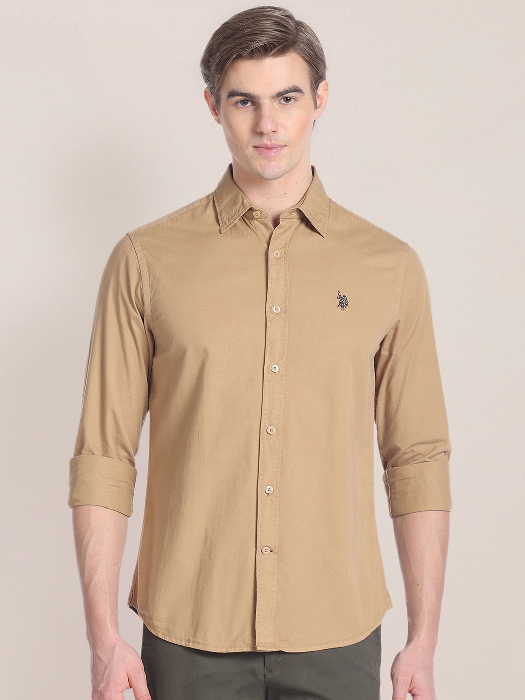 

U.S. Polo Assn. Opaque Twill Pure Cotton Casual Shirt, Brown