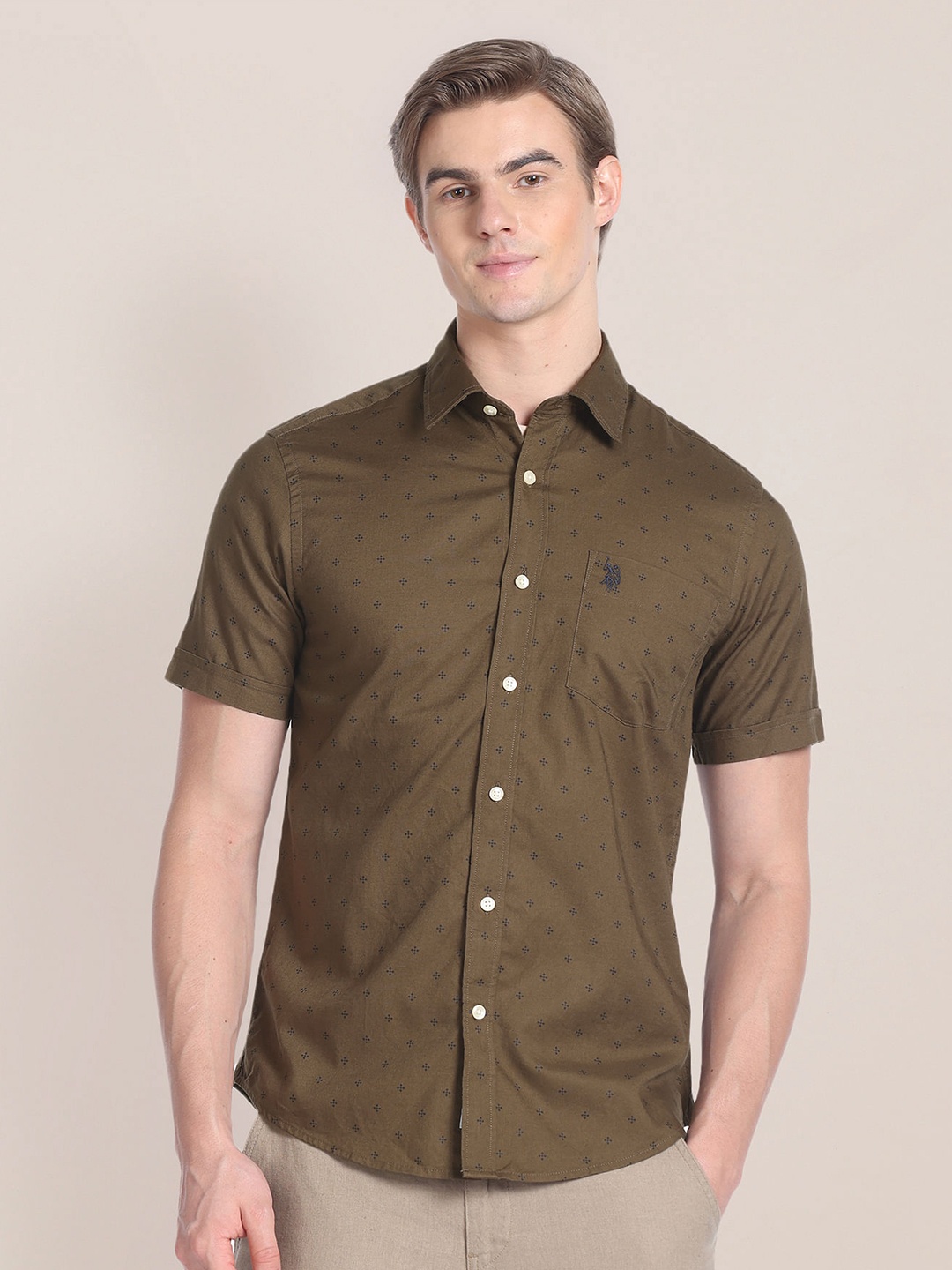 

U.S. Polo Assn. Micro Ditsy Printed Pure Cotton Casual Shirt, Brown