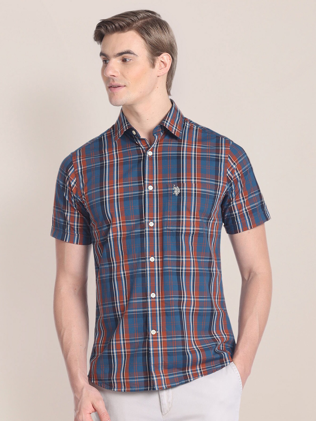 

U.S. Polo Assn. Tartan Checked Pure Cotton Casual Shirt, Blue