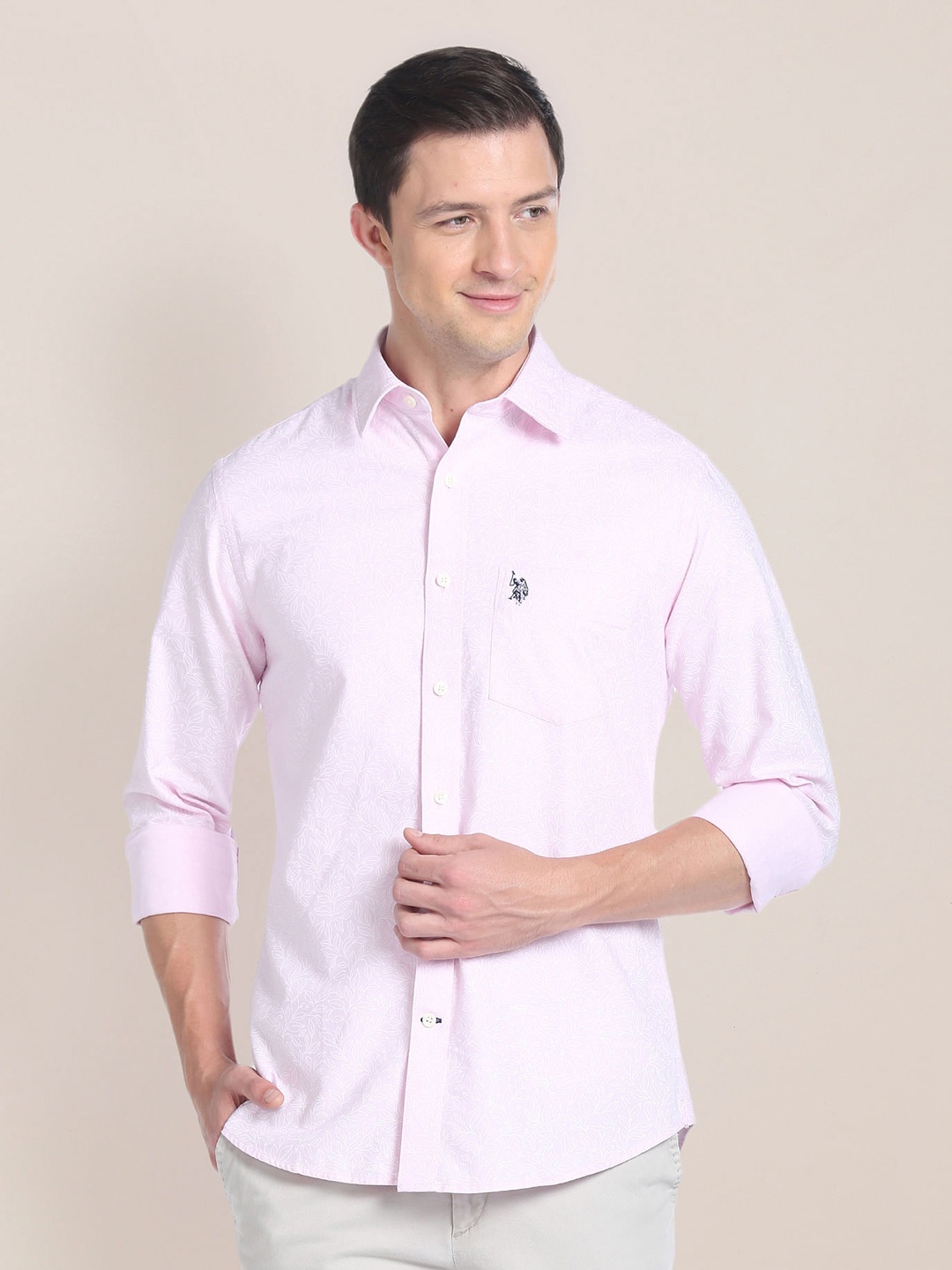 

U.S. Polo Assn. Floral Printed Pure Cotton Casual Shirt, Pink