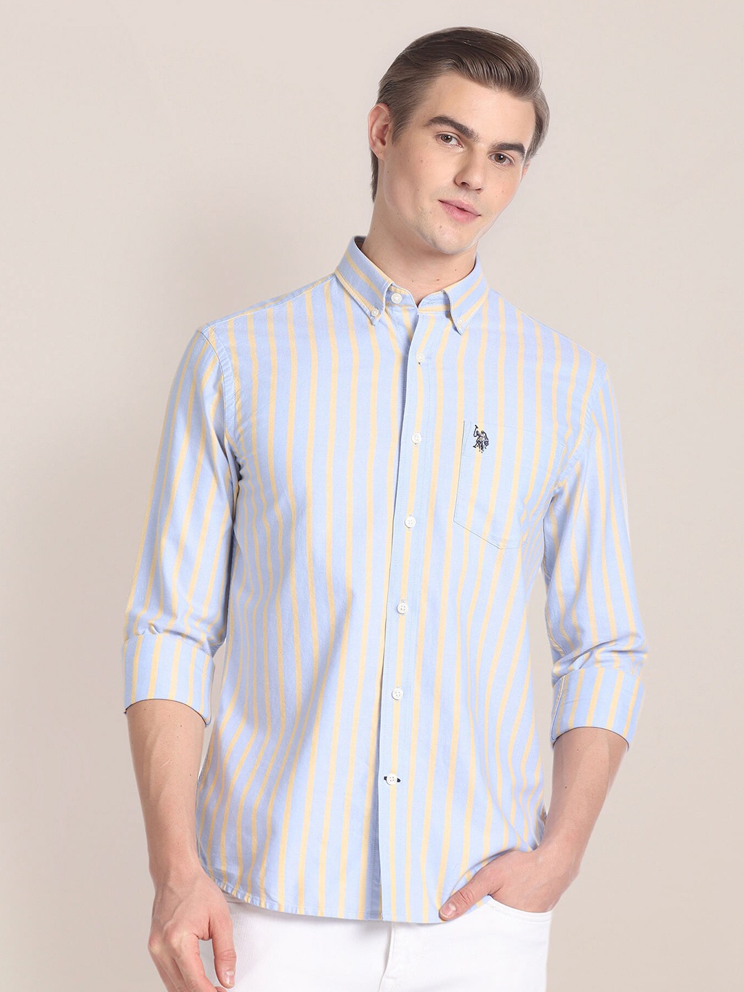 

U.S. Polo Assn. Opaque Striped Cotton Casual Shirt, Blue