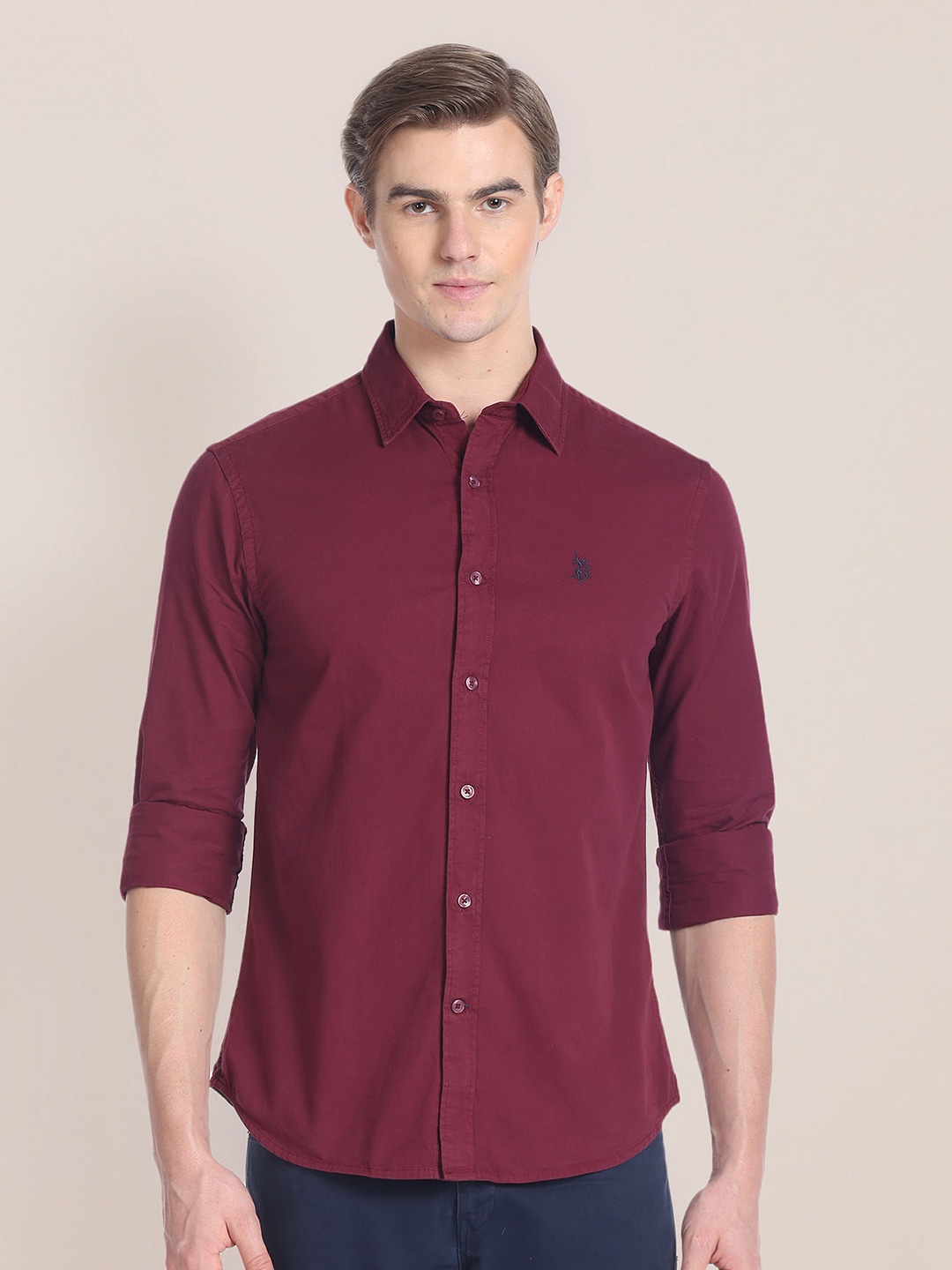 

U.S. Polo Assn. Opaque Pure Cotton Casual Shirt, Red