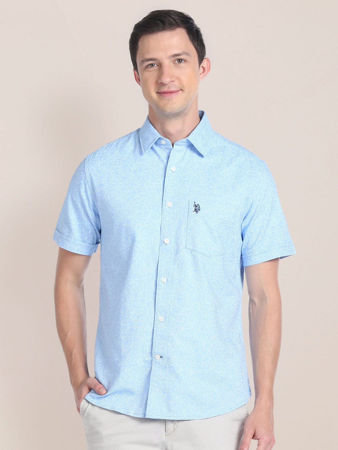 

U.S. Polo Assn. Floral Printed Pure Cotton Casual Shirt, Blue