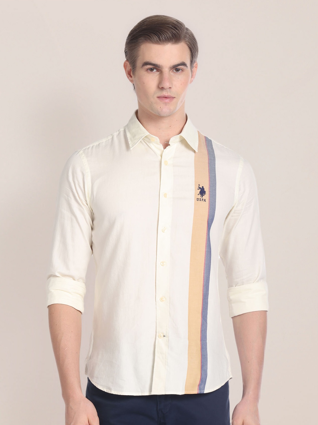 

U.S. Polo Assn. Opaque Twill Pure Cotton Casual Shirt, Off white