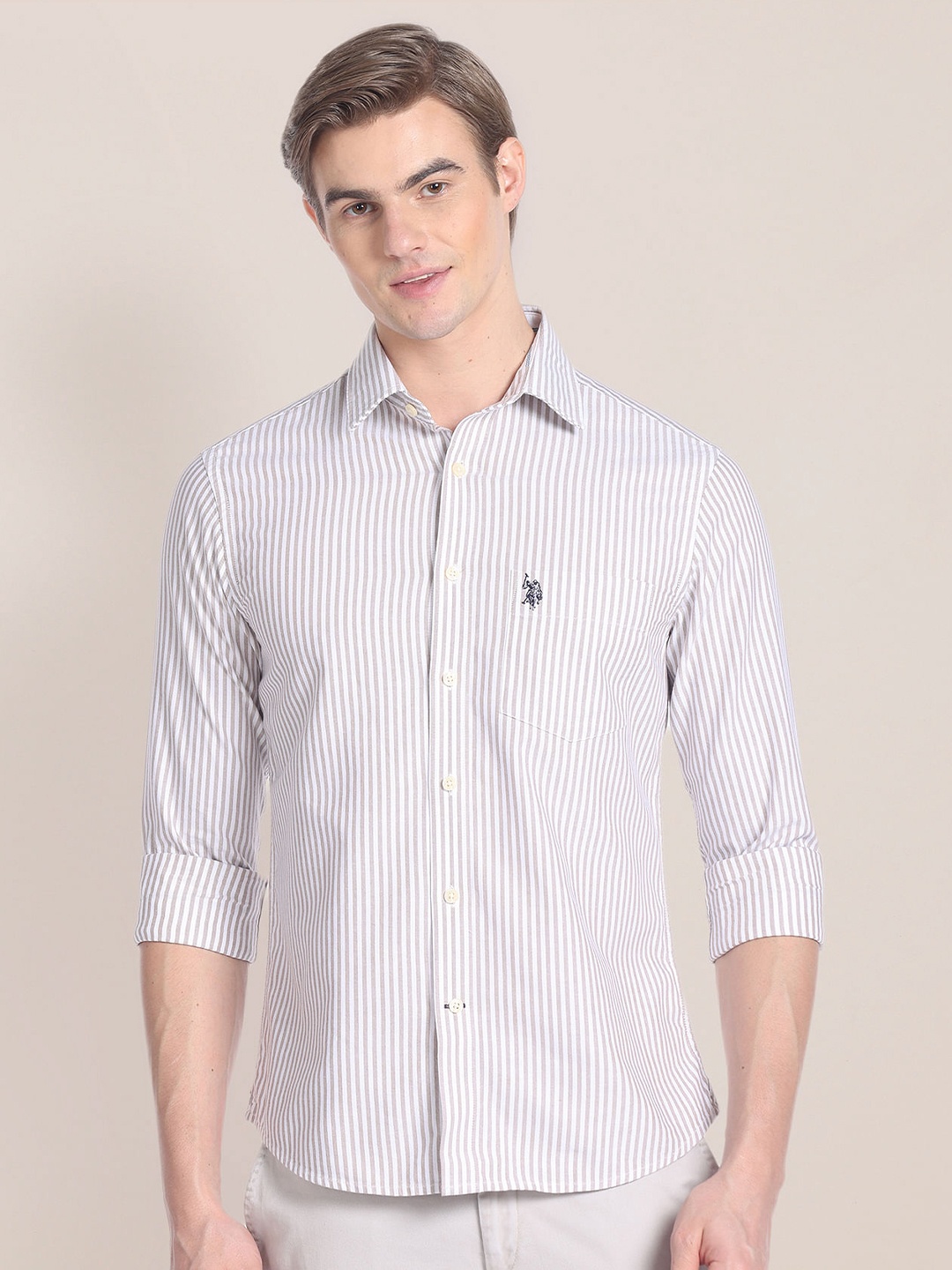 

U.S. Polo Assn. Vertical Striped Pure Cotton Casual Shirt, Brown