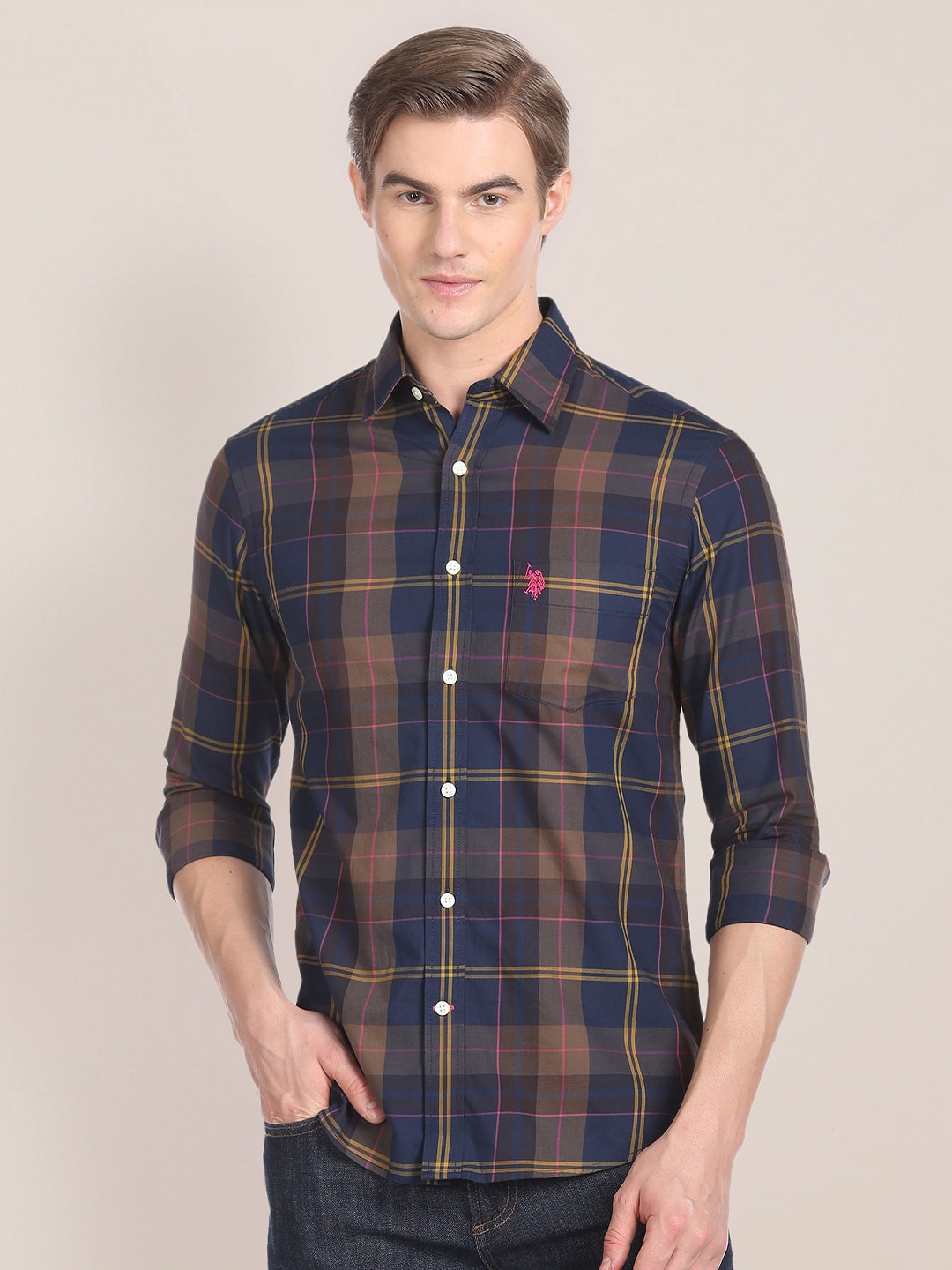 

U.S. Polo Assn. Tartan Checked Pure Cotton Casual Shirt, Blue
