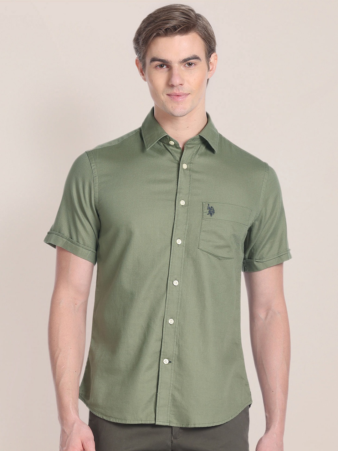 

U.S. Polo Assn. Spread Collar Pure Cotton Casual Shirt, Green