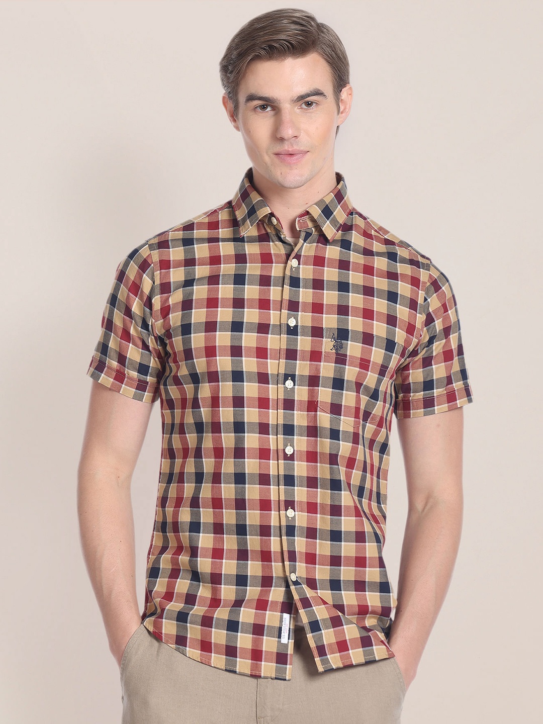 

U.S. Polo Assn. Men Gingham Checked Casual Shirt, Brown