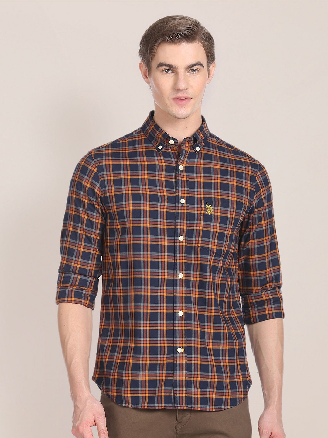 

U.S. Polo Assn. Tartan Checked Pure Cotton Casual Shirt, Navy blue