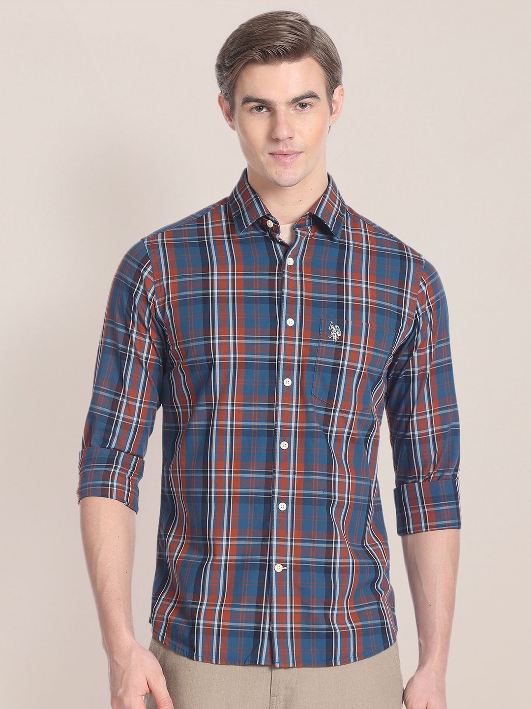 

U.S. Polo Assn. Tartan Checked Pure Cotton Casual Shirt, Navy blue