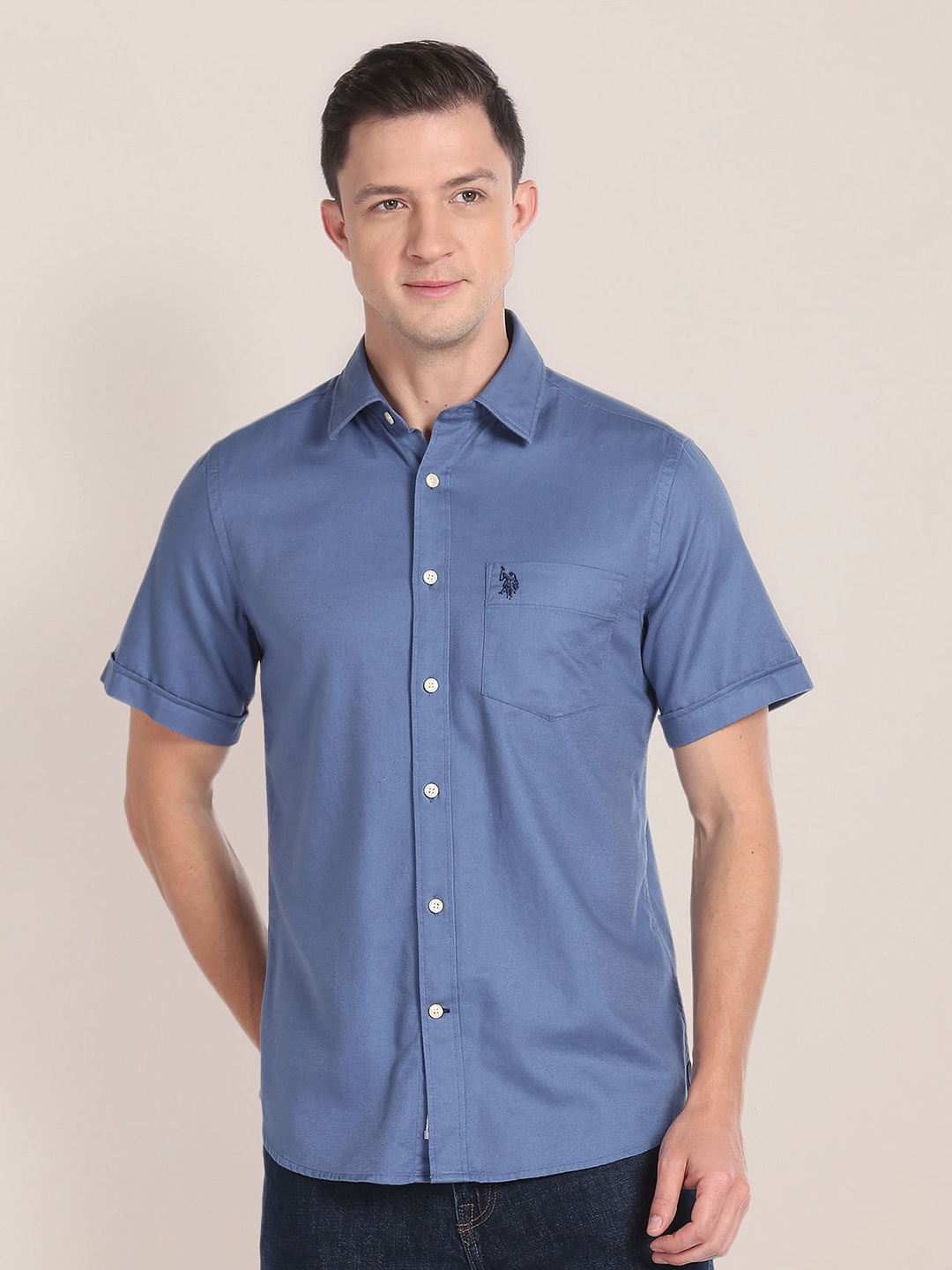 

U.S. Polo Assn. Spread Collar Pure Cotton Casual Shirt, Blue