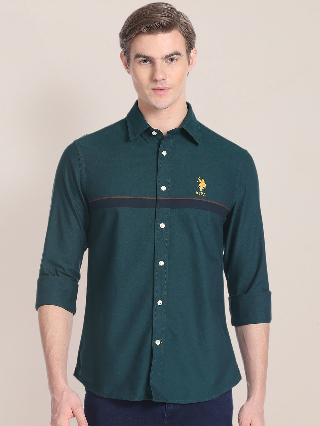 

U.S. Polo Assn. Opaque Pure Cotton Casual Shirt, Green