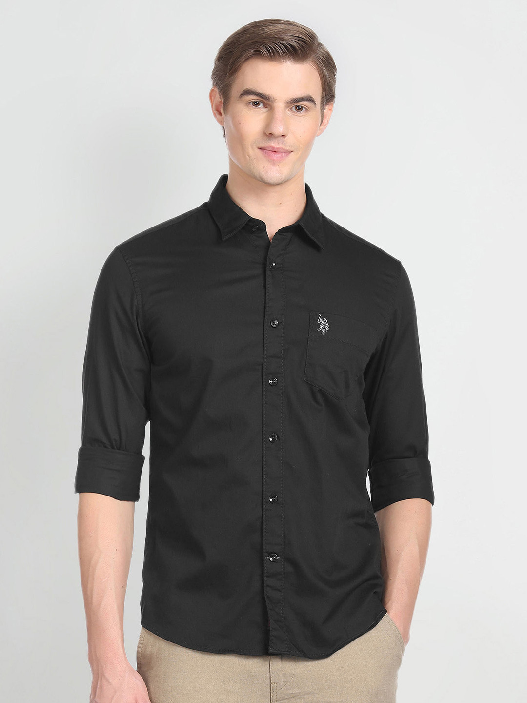 

U.S. Polo Assn. Denim Co. Twill Pure Cotton Casual Shirt, Black