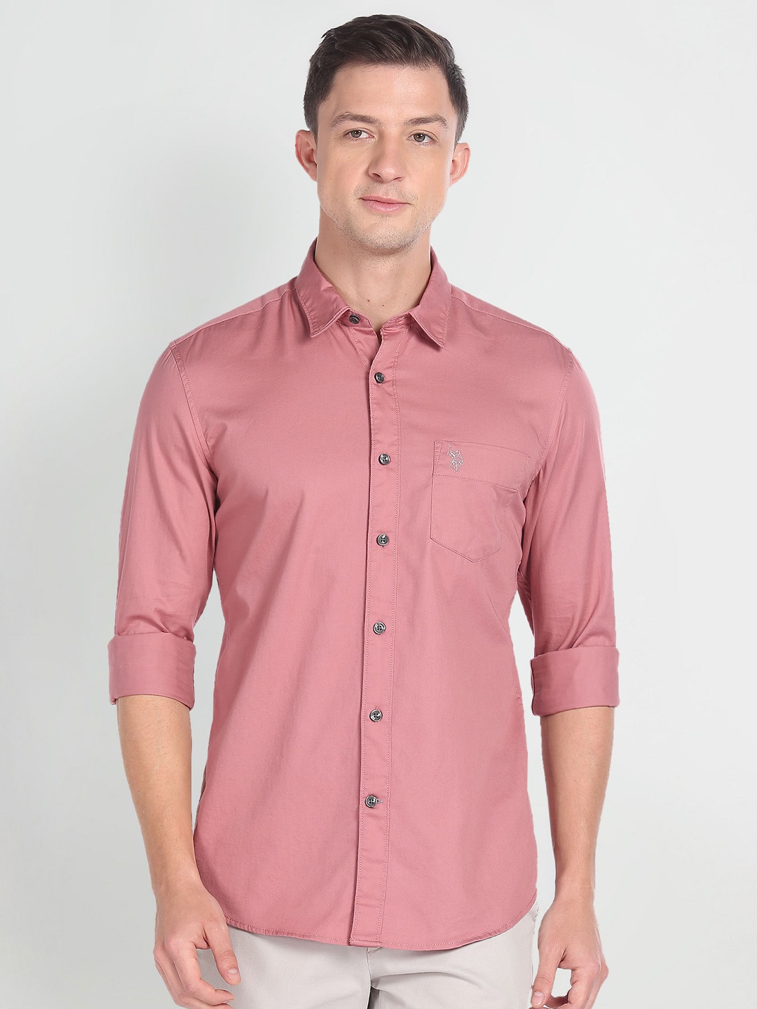 

U.S. Polo Assn. Denim Co. Slim Fit Opaque Casual Pure Cotton Shirt, Pink