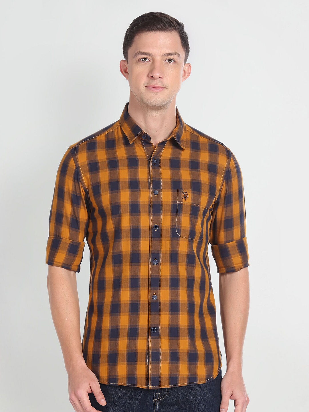 

U.S. Polo Assn. Denim Co. Tartan Checked Pure Cotton Casual Shirt, Yellow