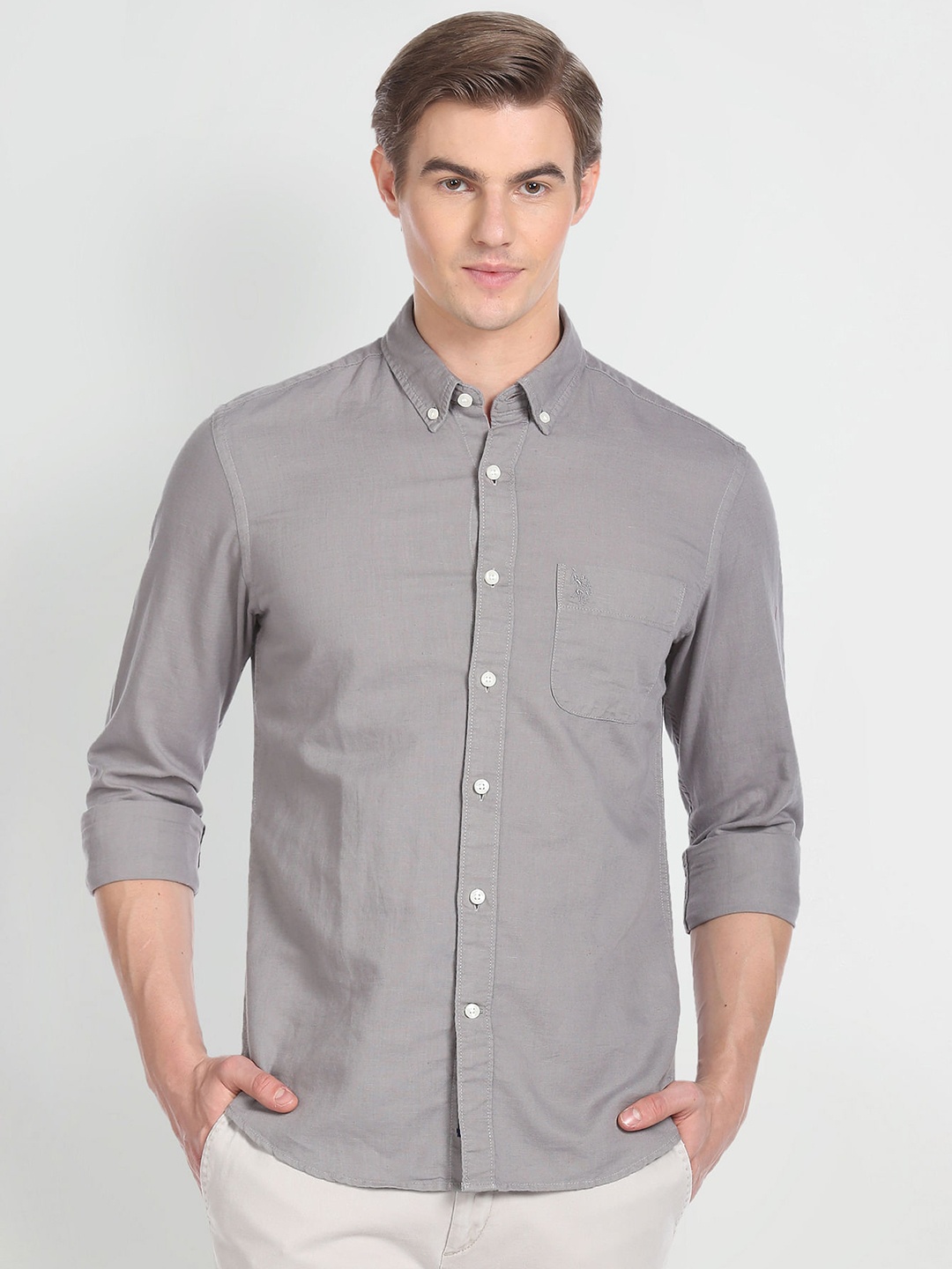 

U.S. Polo Assn. Denim Co. Button-Down Collar Linen Cotton Casual Shirt, Grey